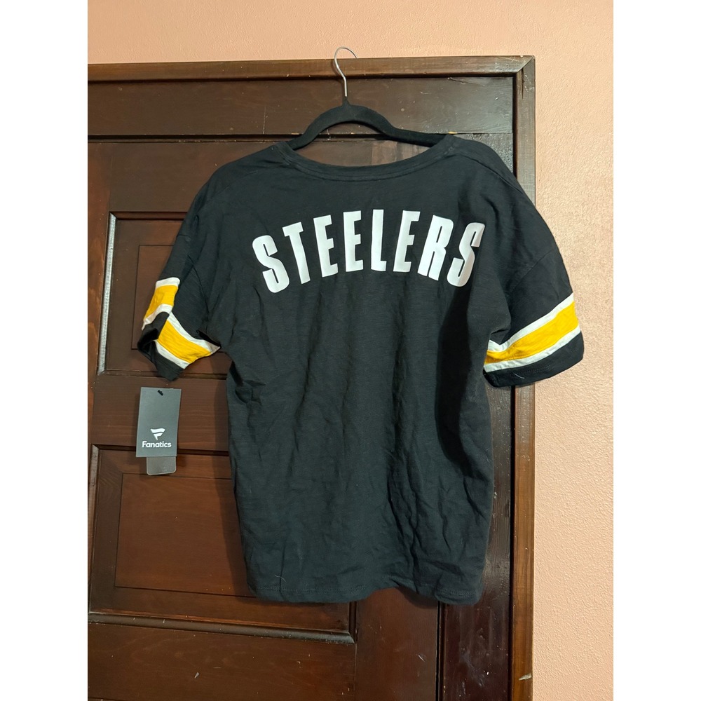 Fanatics Pittsburgh Steelers NFL T-Shirt Black Slub V-Neck Varsity Stripe Small - Picture 7 of 7